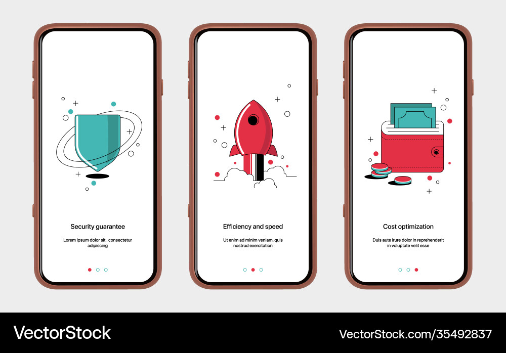 Set start screens for mobile app design shield Set start screens for mobile app design shield vector image