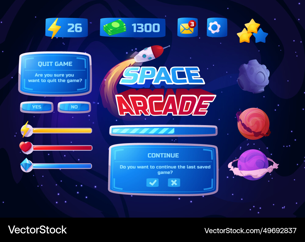 Space arcade game menu interface Vector Image