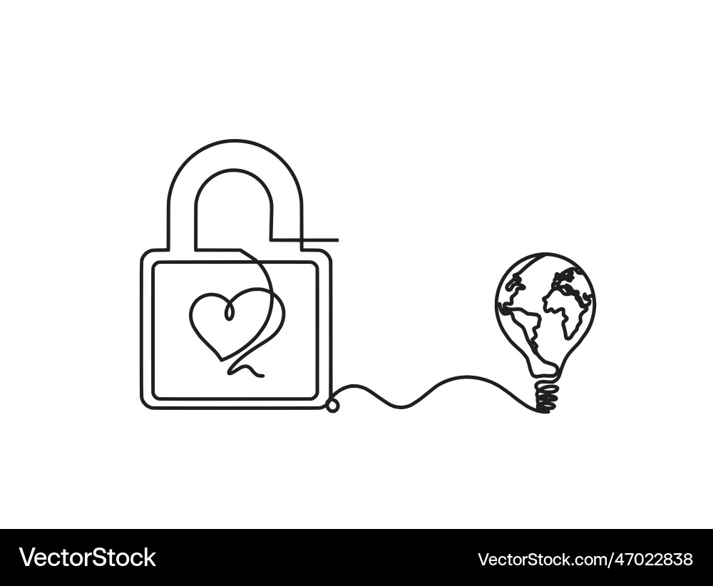 Abstract heart-lock with light bulb as continuous vector image