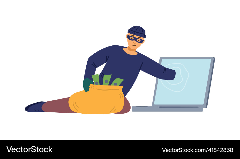 Computer fraud hacker in mask and robber hat Computer fraud hacker in mask and robber hat vector image