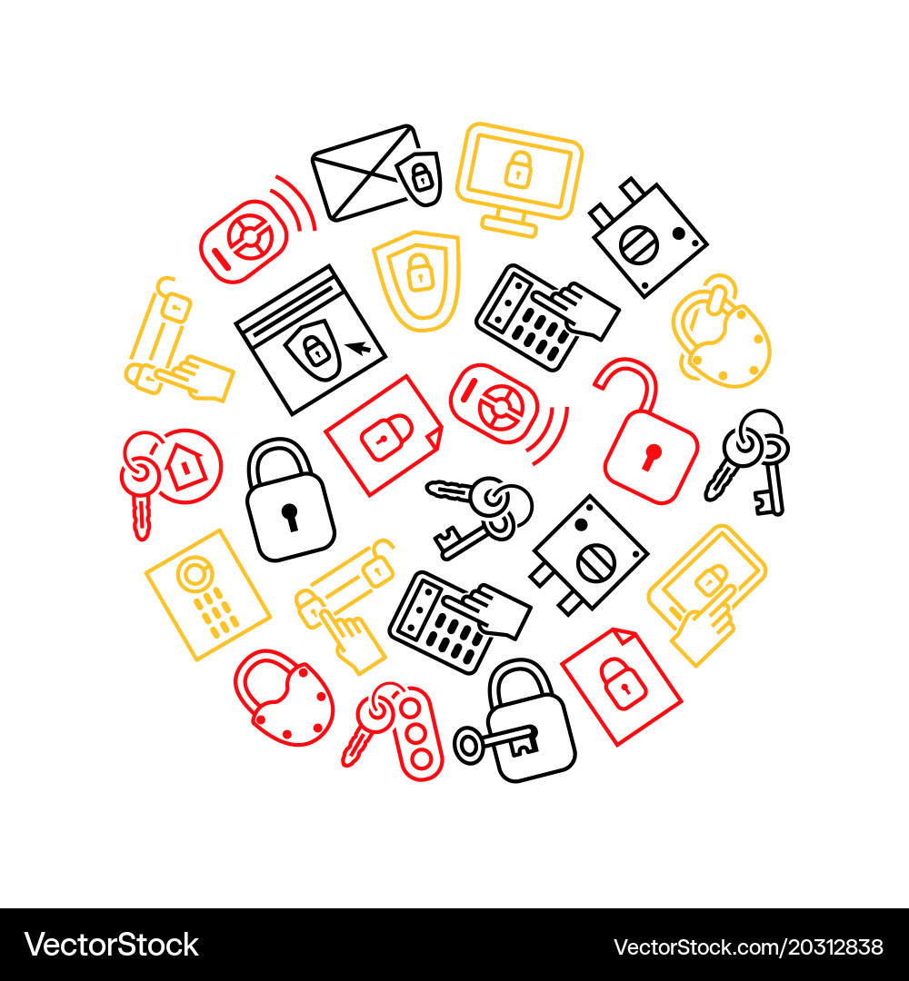 Keys and locks thin line round design template Vector Image