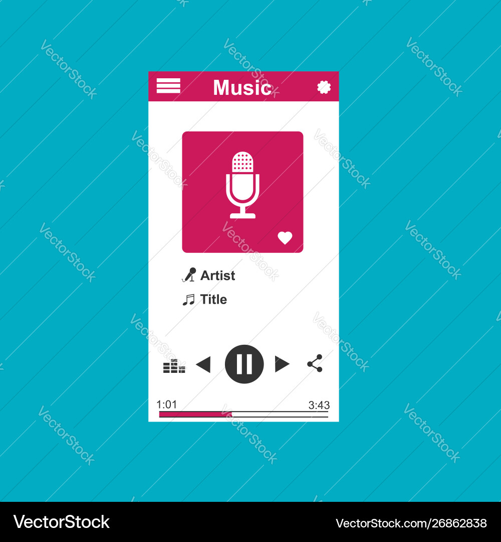 Media player application app template with flat vector image