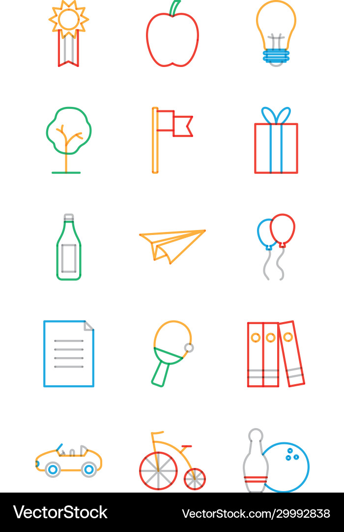 Objects multiply line style icon set design vector image