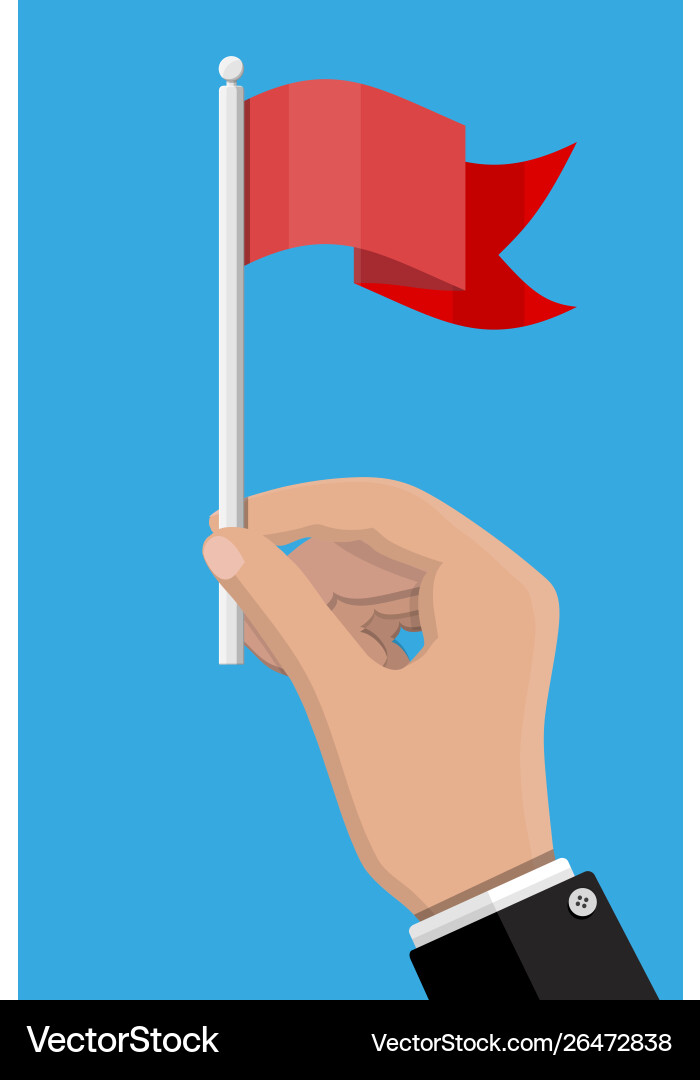 Rote Flagge auf Metall-Flagpol in der Hand Rote Flagge auf Metall-Flagpol in der Hand vektorbild