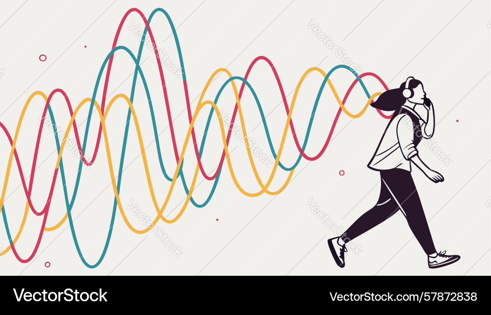 Runner amidst abstract waves dynamic motion Vector Image