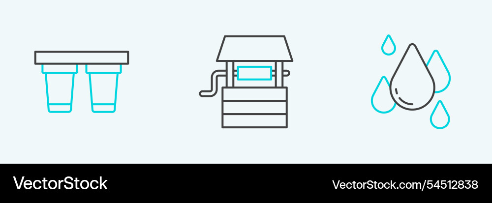 Set line water drop filter and well with bucket vector image