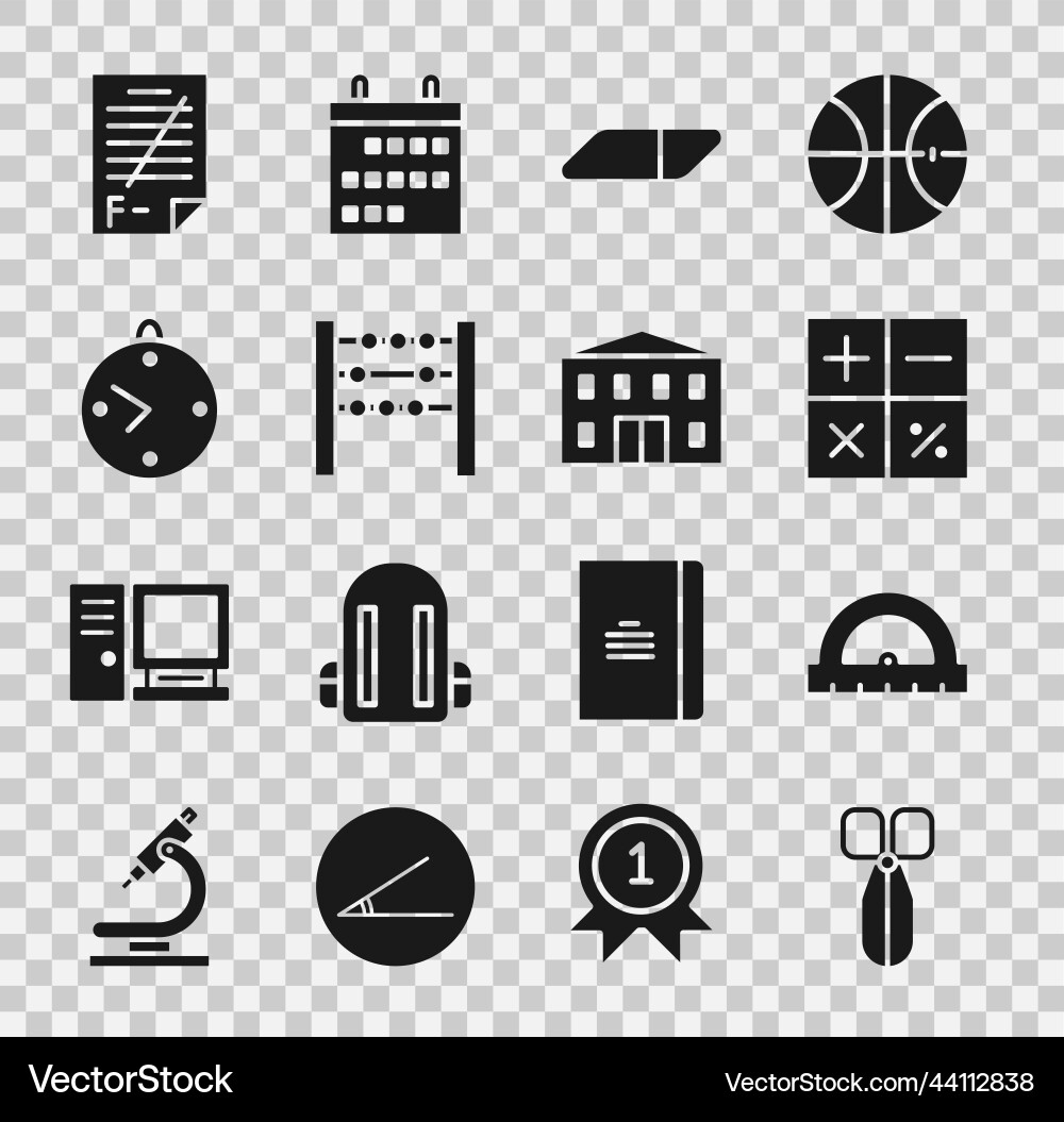 Set scissors protractor calculator eraser Set scissors protractor calculator eraser Vector Image