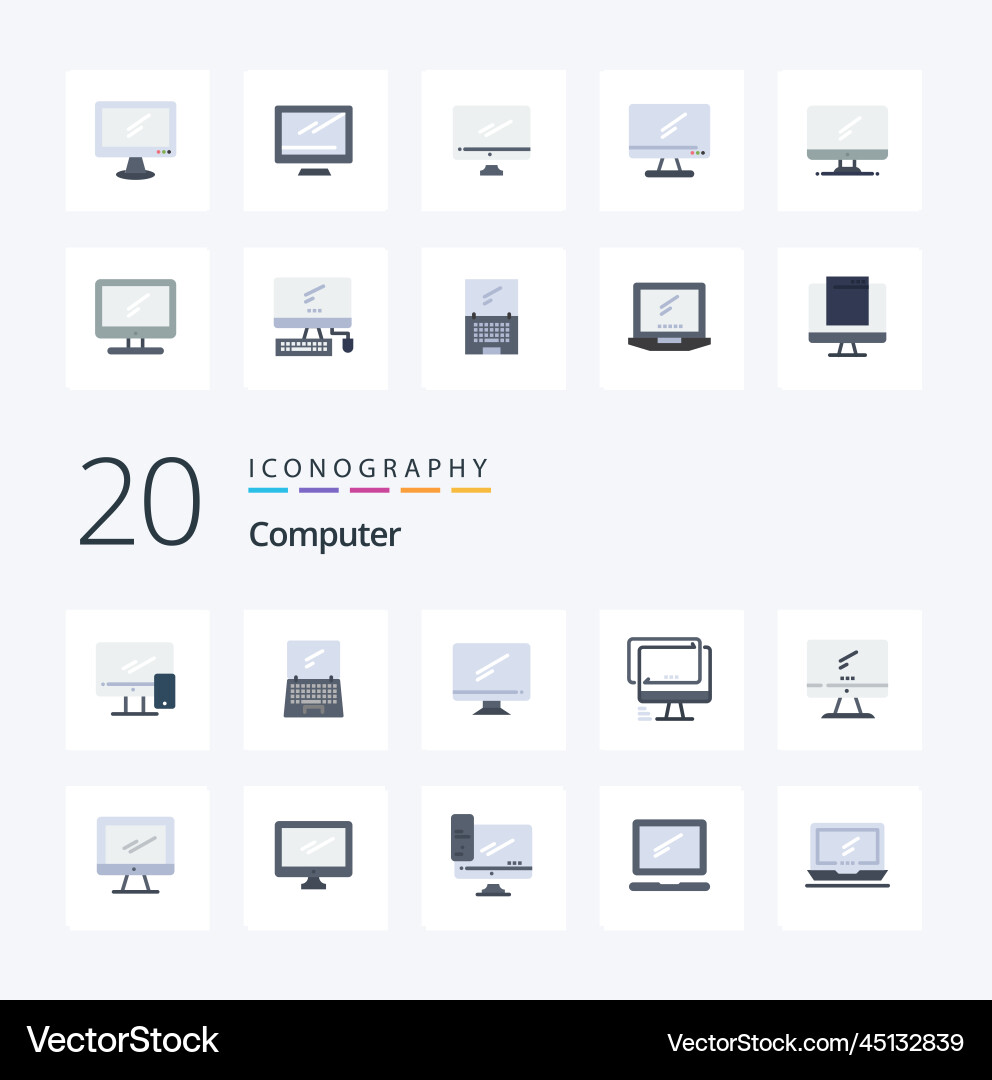 20 computer flat color icon pack like device Vector Image