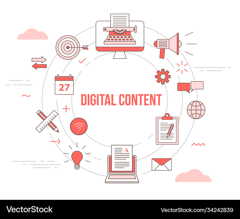 Digital content concept with icon set template vector image