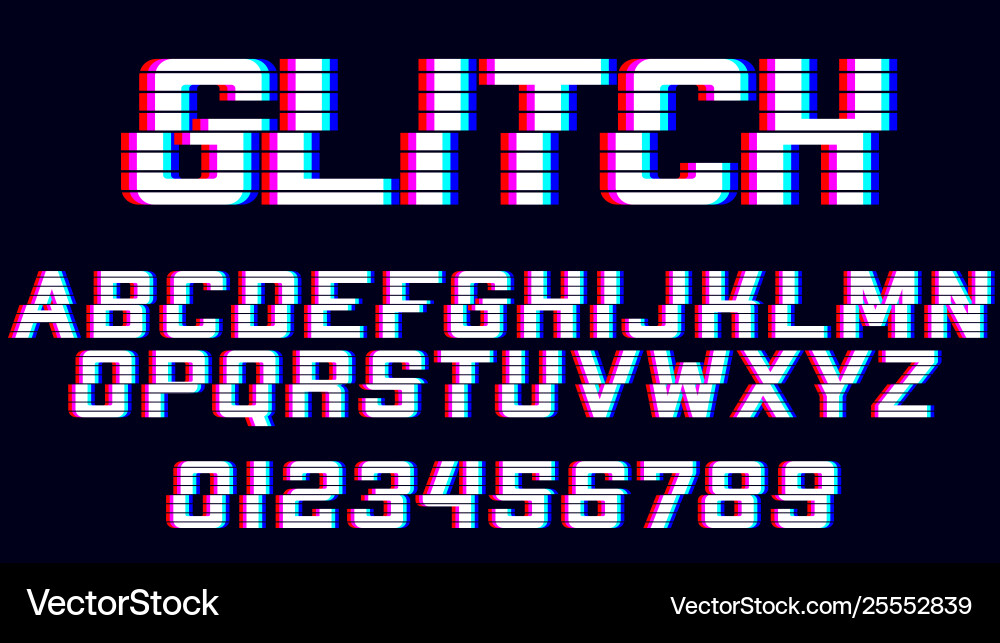 Glitch Font - Distorted Alphabet Effect vector image