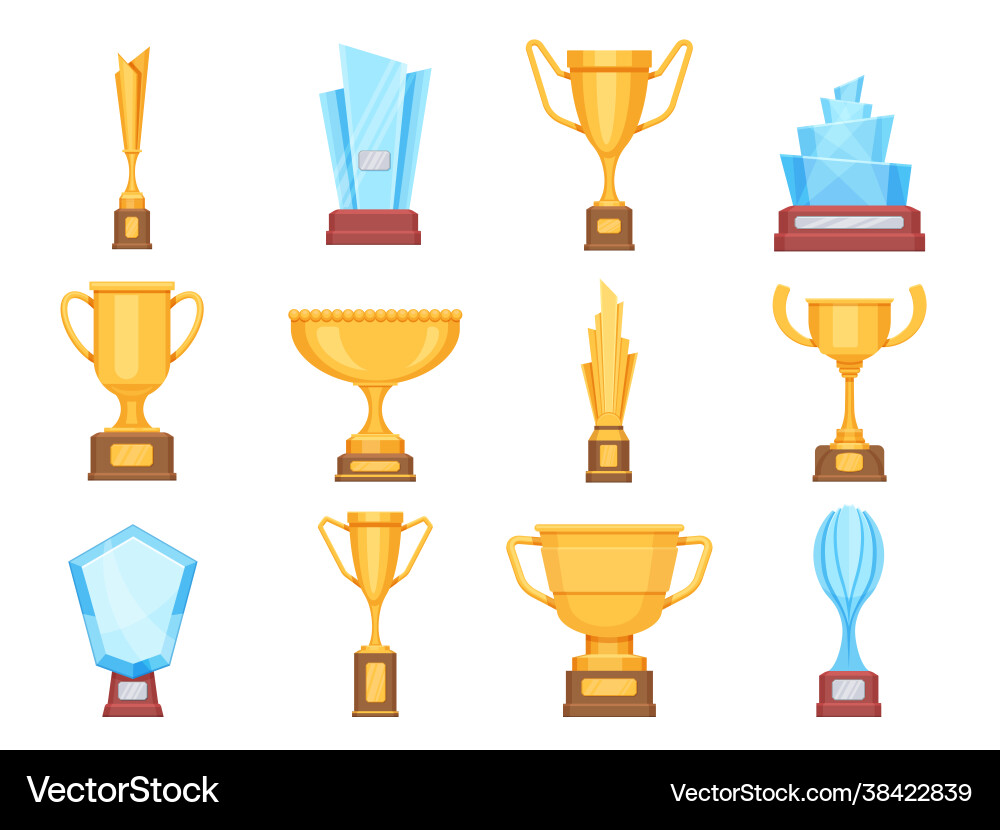 Goldene Trophäen Glas und Gold Auszeichnung Trophäen Goldene Trophäen Glas und Gold Auszeichnung Trophäen vektorbild