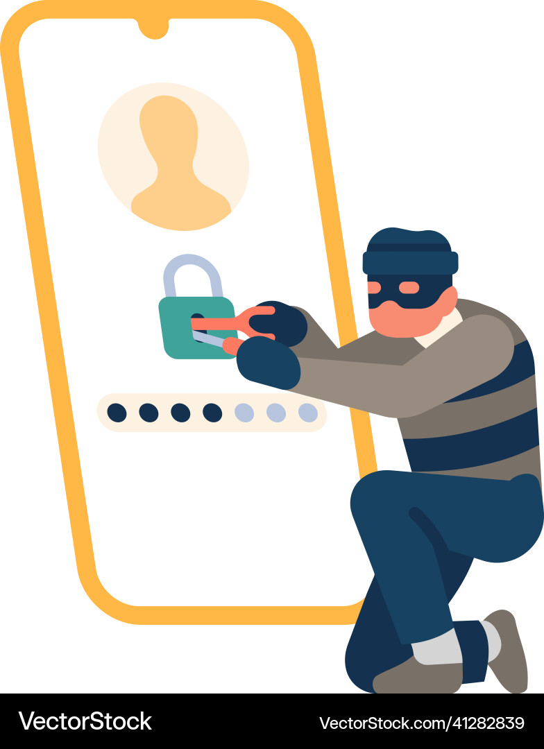 Man in thief mask hacking user phone hacker Man in thief mask hacking user phone hacker Vector Image