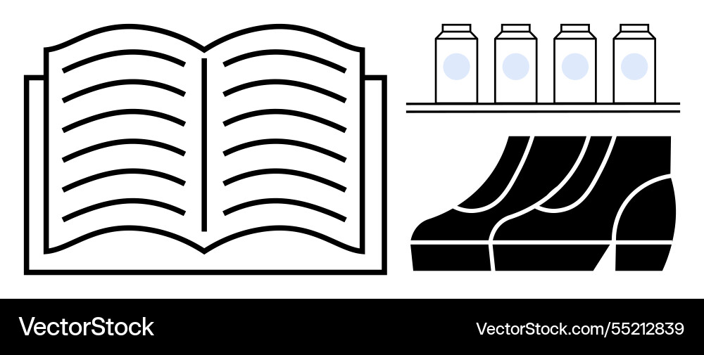 Open book with shoes and bottles on shelf Open book with shoes and bottles on shelf vector image