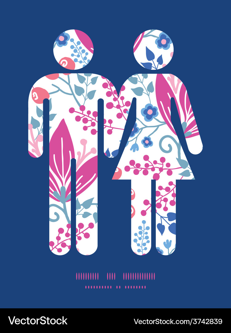 Pink flowers couple in love silhouettes vector image