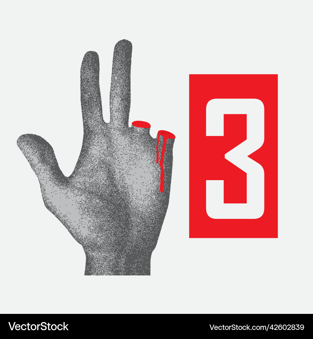Pointer number 3 from a hand with severed finger Pointer number 3 from a hand with severed finger vector image