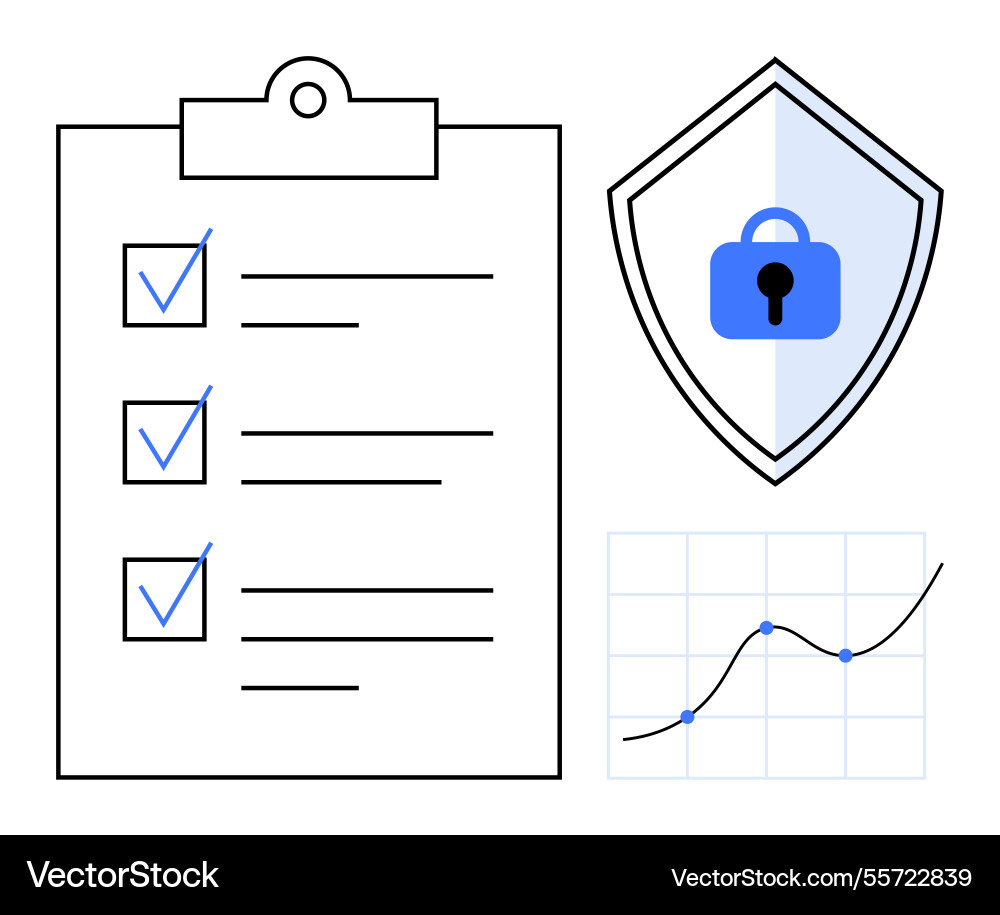 Security compliance checklist with graph Security compliance checklist with graph vector image
