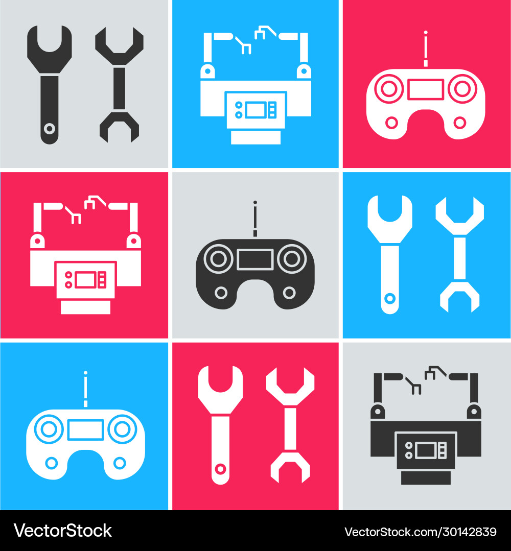 Set spanner assembly line and remote control icon Set spanner assembly line and remote control icon vector image