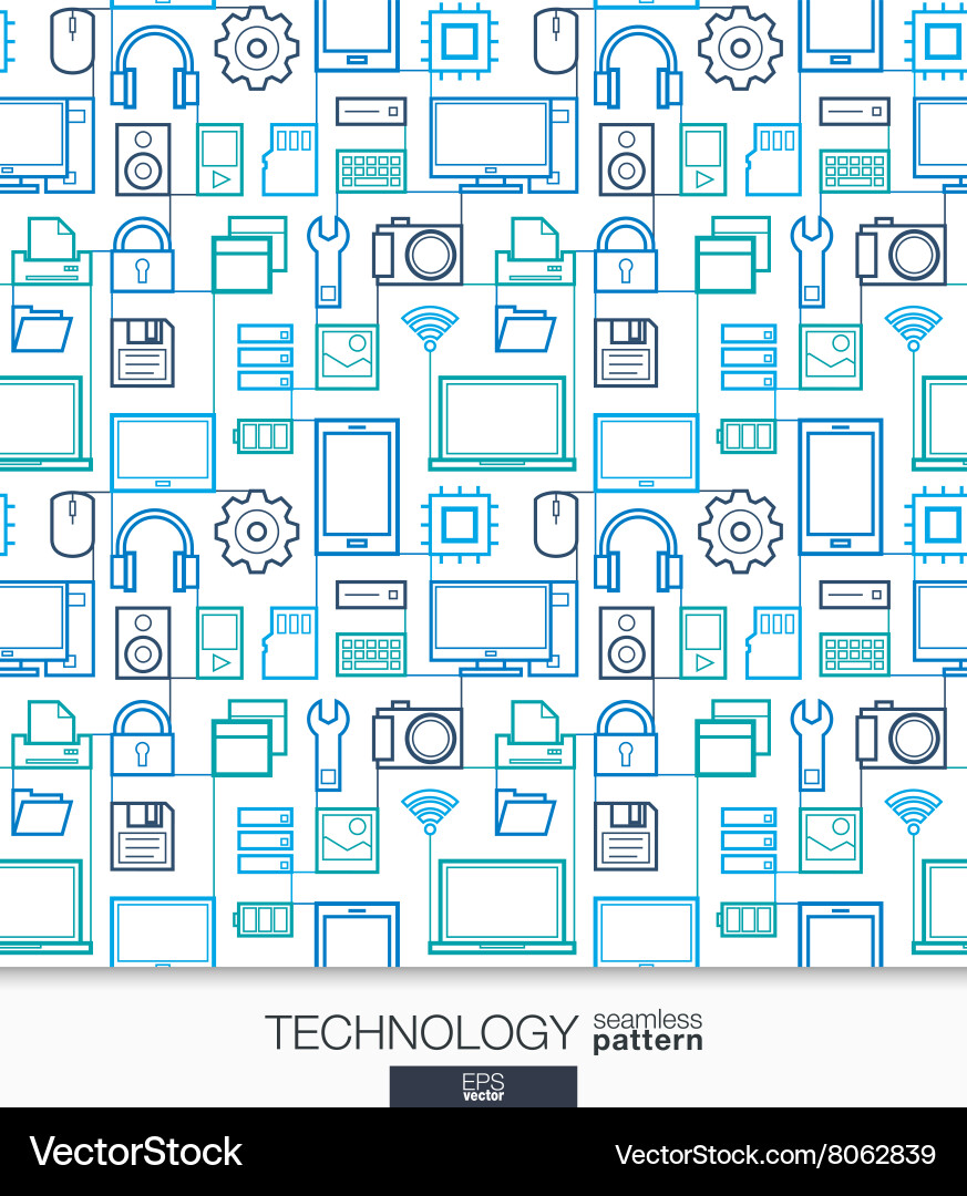 Tech Seamless Pattern - Line Icons vector image