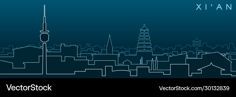 Xian multiple lines skyline and landmarks Vector Image