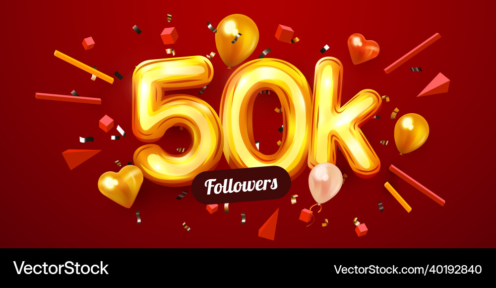 50k or 50000 followers thank you golden numbers 50k or 50000 followers thank you golden numbers vector image