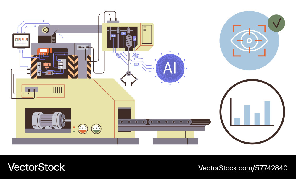 Automated ai-powered factory machine with visual Automated ai-powered factory machine with visual vector image