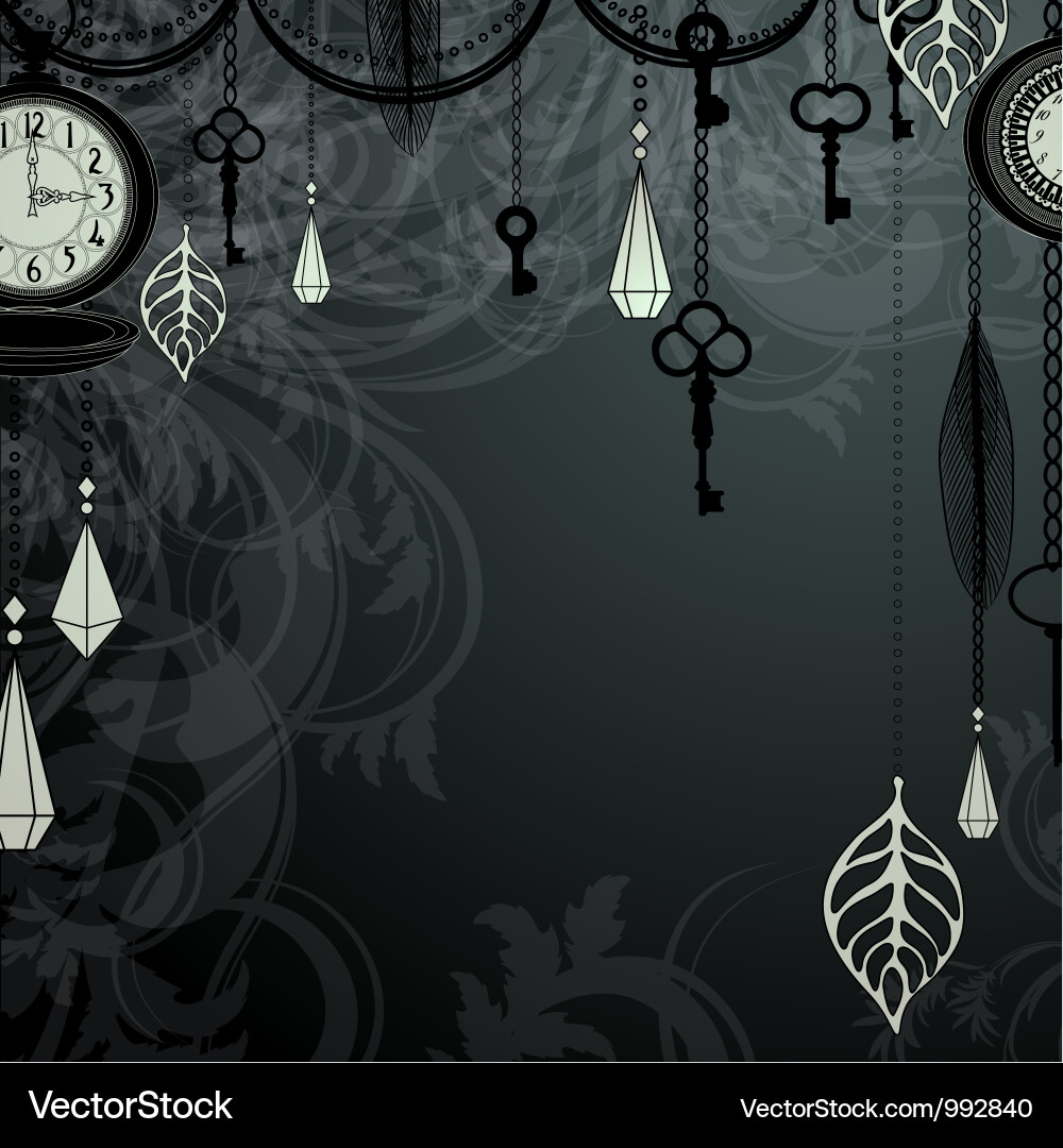 Dark Antique Clock Background with Keys Vector Image