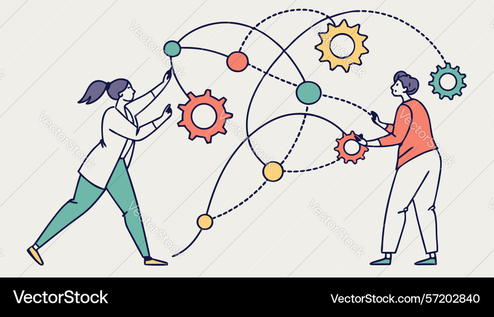 Digital connection figures interacting vector image