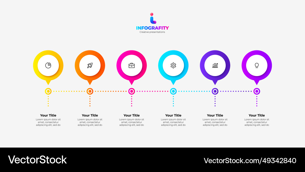 Horizontal progress visualization with 6 steps Horizontal progress visualization with 6 steps vector image