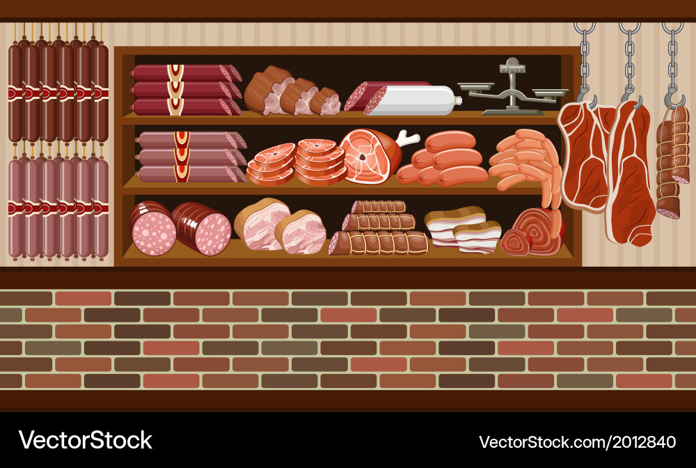 Meat Display - Grocery Store Vector Image