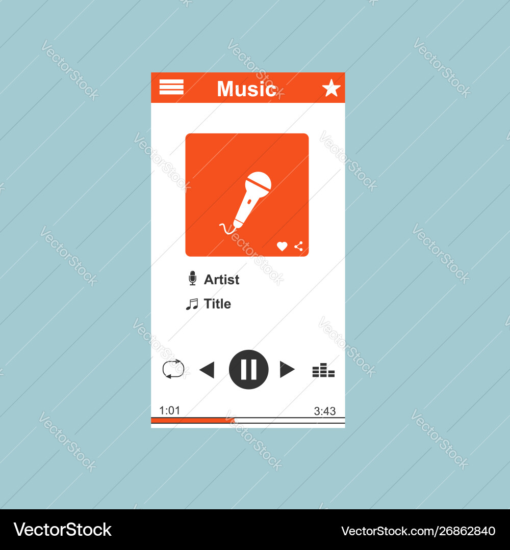 Media player application app template with flat Media player application app template with flat vector image
