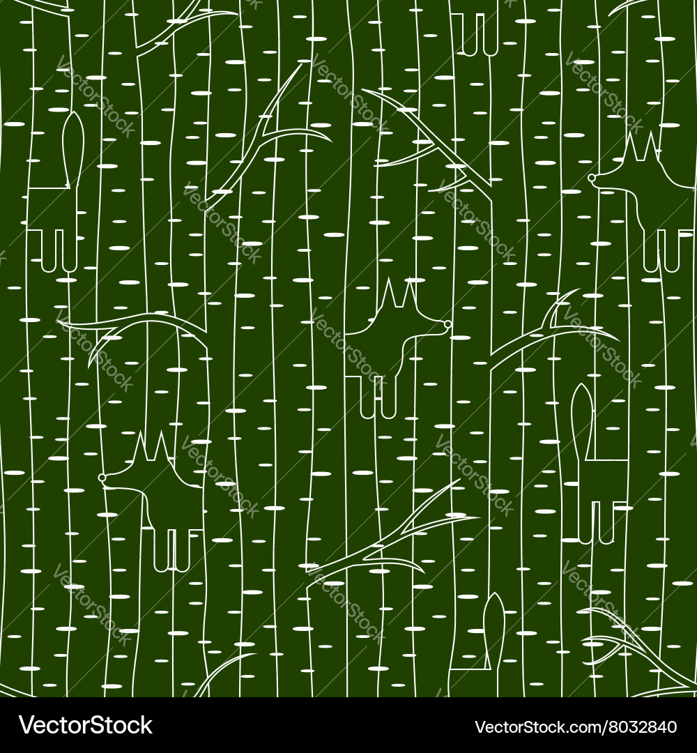 Seamless pattern with fox in forest vector image
