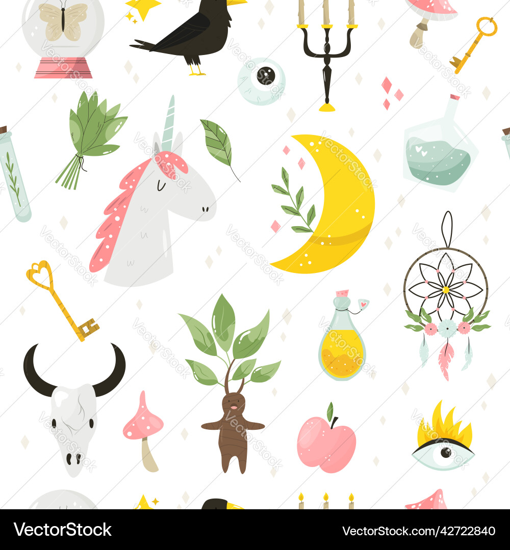 Seamless pattern with magic items symbols vector image