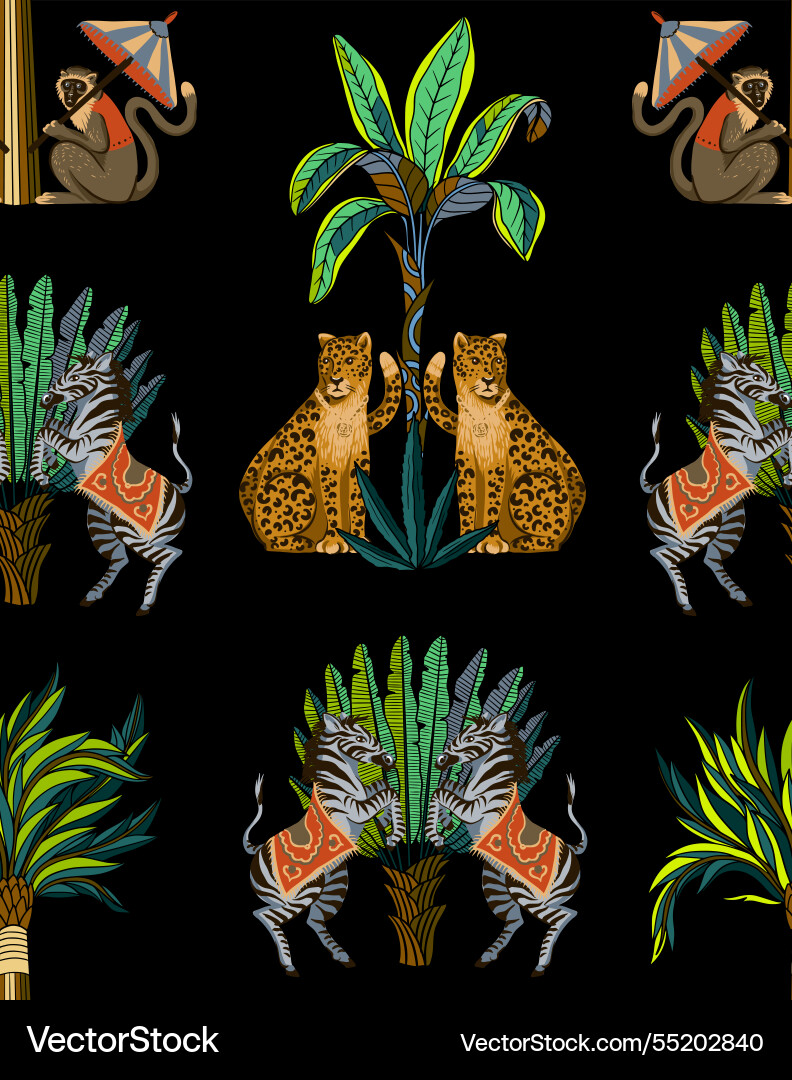 Seamless pattern with zebra leopard monkey Seamless pattern with zebra leopard monkey vector image