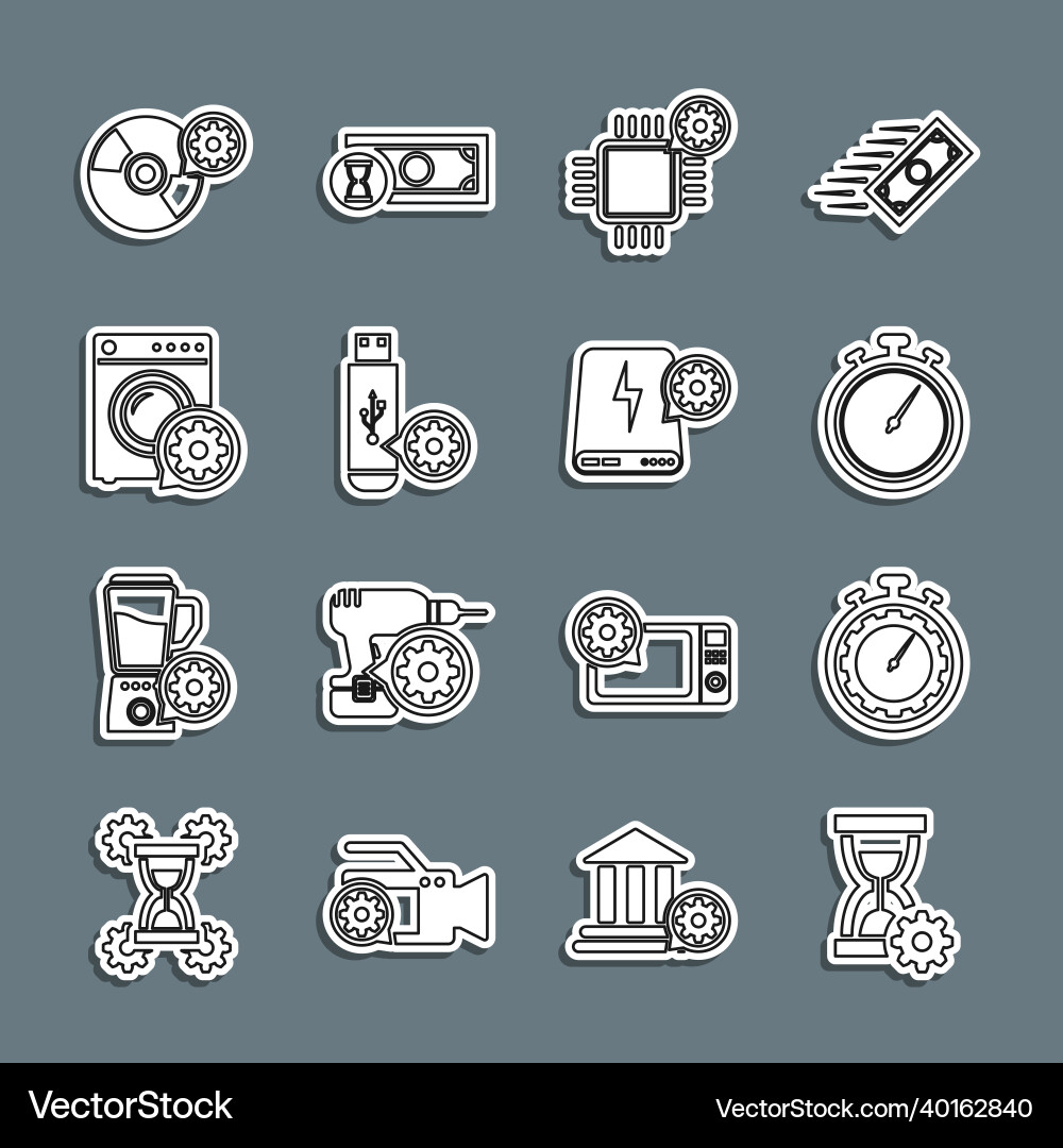 Set line hourglass setting time management Set line hourglass setting time management vector image