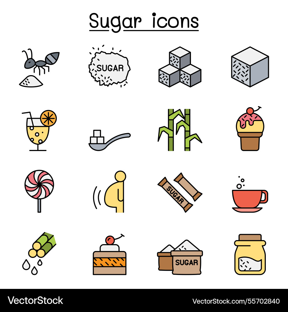 Sugar icon set in colorline style Royalty Free Vector Image