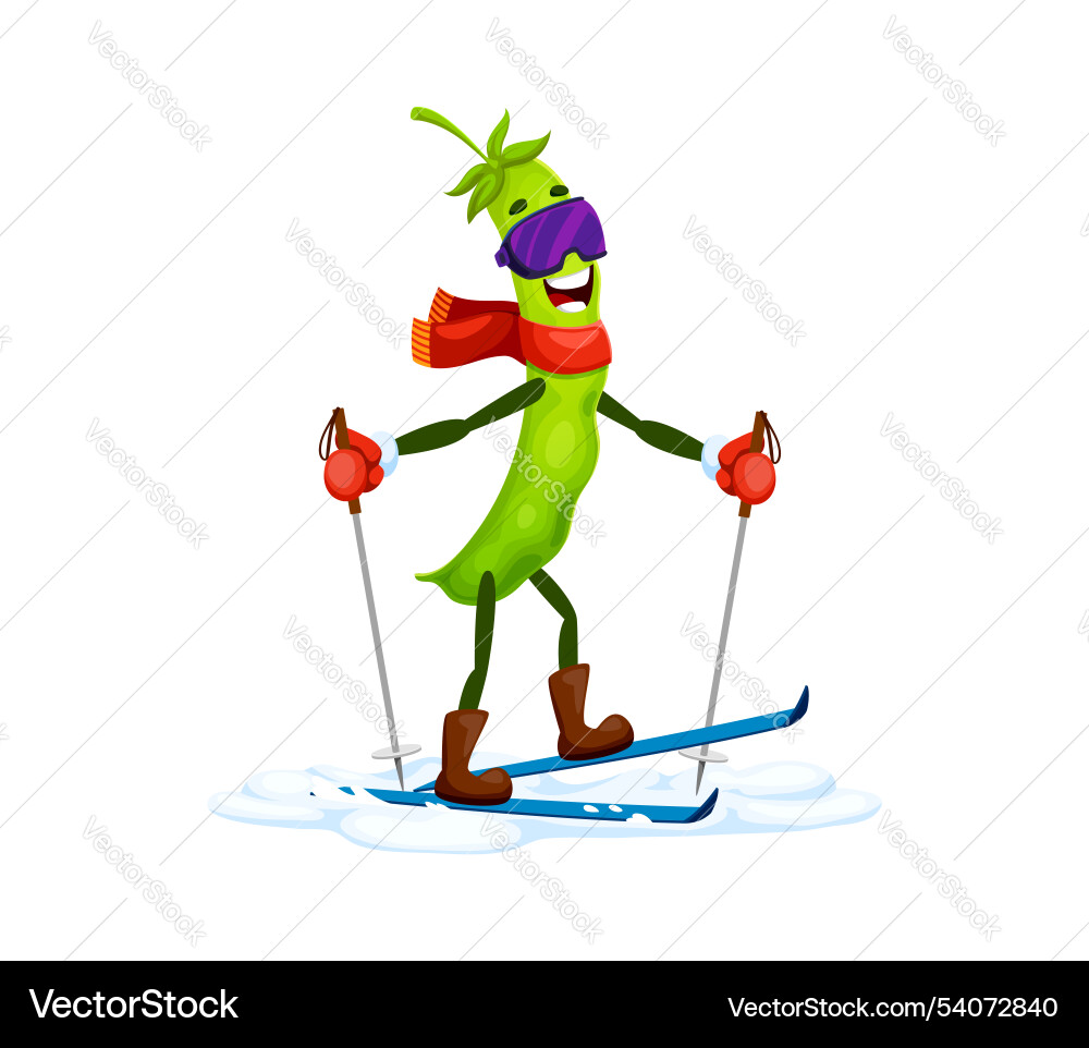 Weihnachtsurlaub Cartoon Bohnen pod riding ski Weihnachtsurlaub Cartoon Bohnen pod riding ski vektorbild