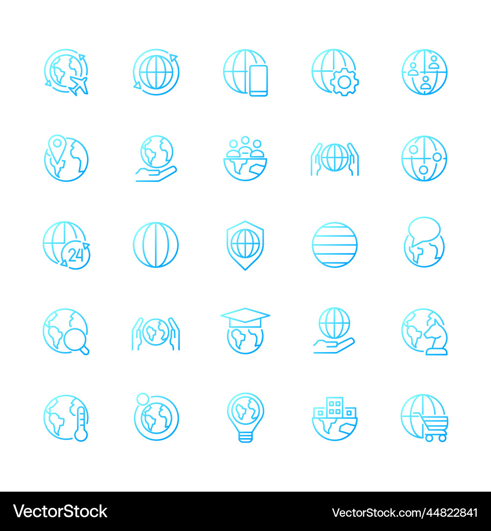 Globe pixel perfect gradient linear icons set Globe pixel perfect gradient linear icons set vector image