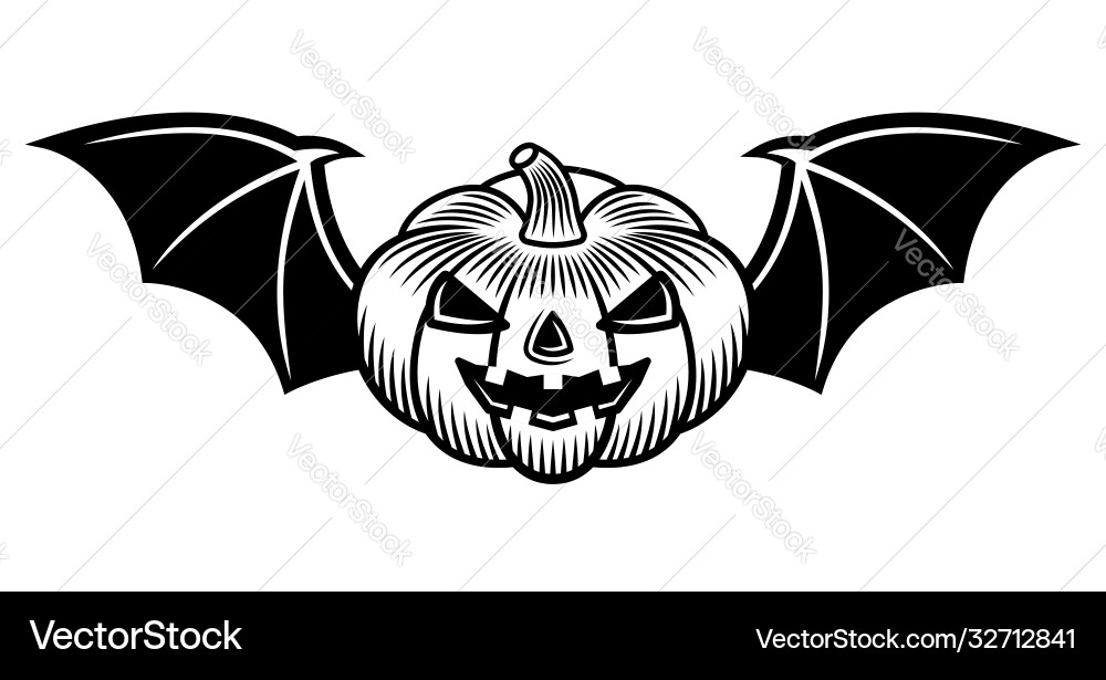 Halloween pumpkin with bat wings black Halloween pumpkin with bat wings black vector image