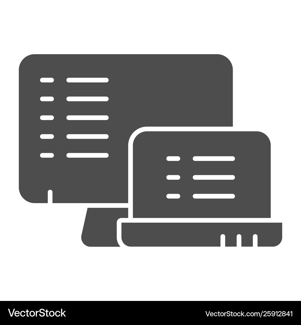 Monitors with list solid icon lists on devices vector image