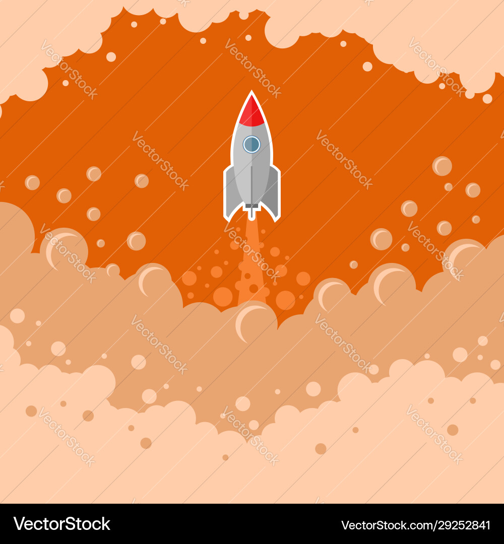 Space rocket fly on red bubble sky background Space rocket fly on red bubble sky background vector image