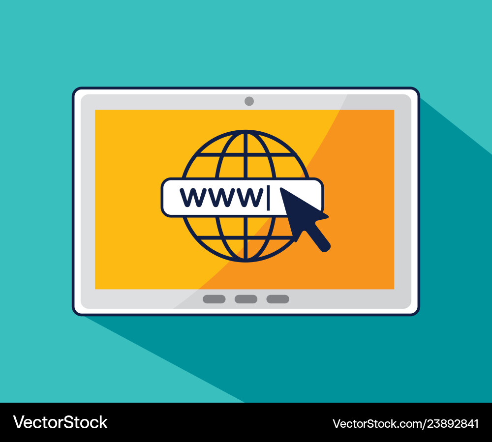 Tablet with arrow cursor and global connection Tablet with arrow cursor and global connection Vector Image