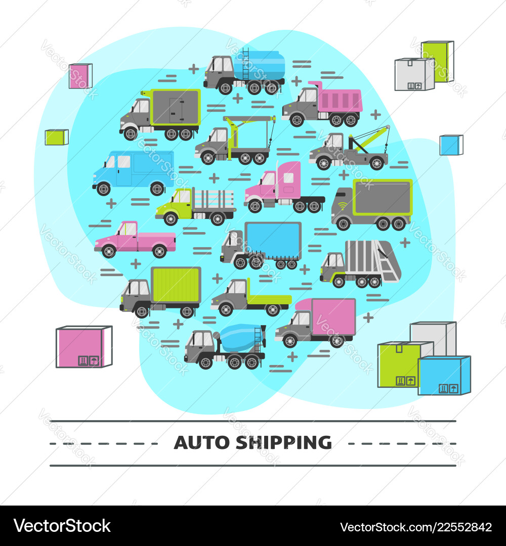 Auto shipping round concept with different types Auto shipping round concept with different types vector image