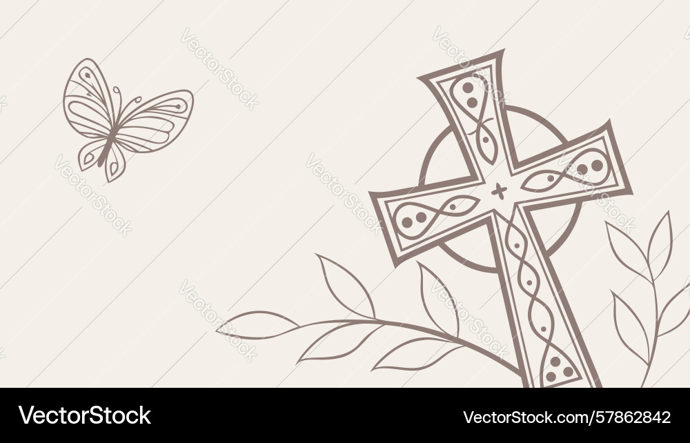 Cross with botanical elements and butterfly Vector Image