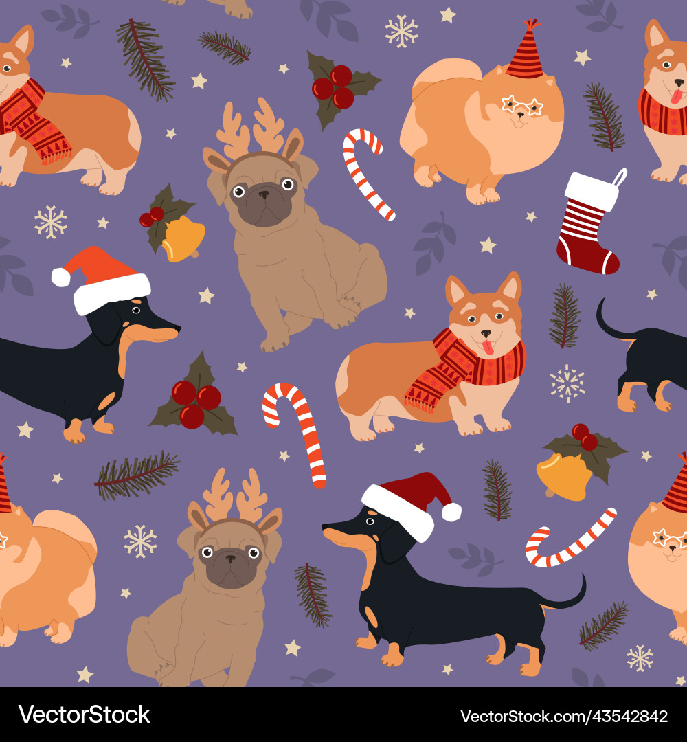 Nahtloses Muster von süßen Hunden und Weihnachten Nahtloses Muster von süßen Hunden und Weihnachten vektorbild