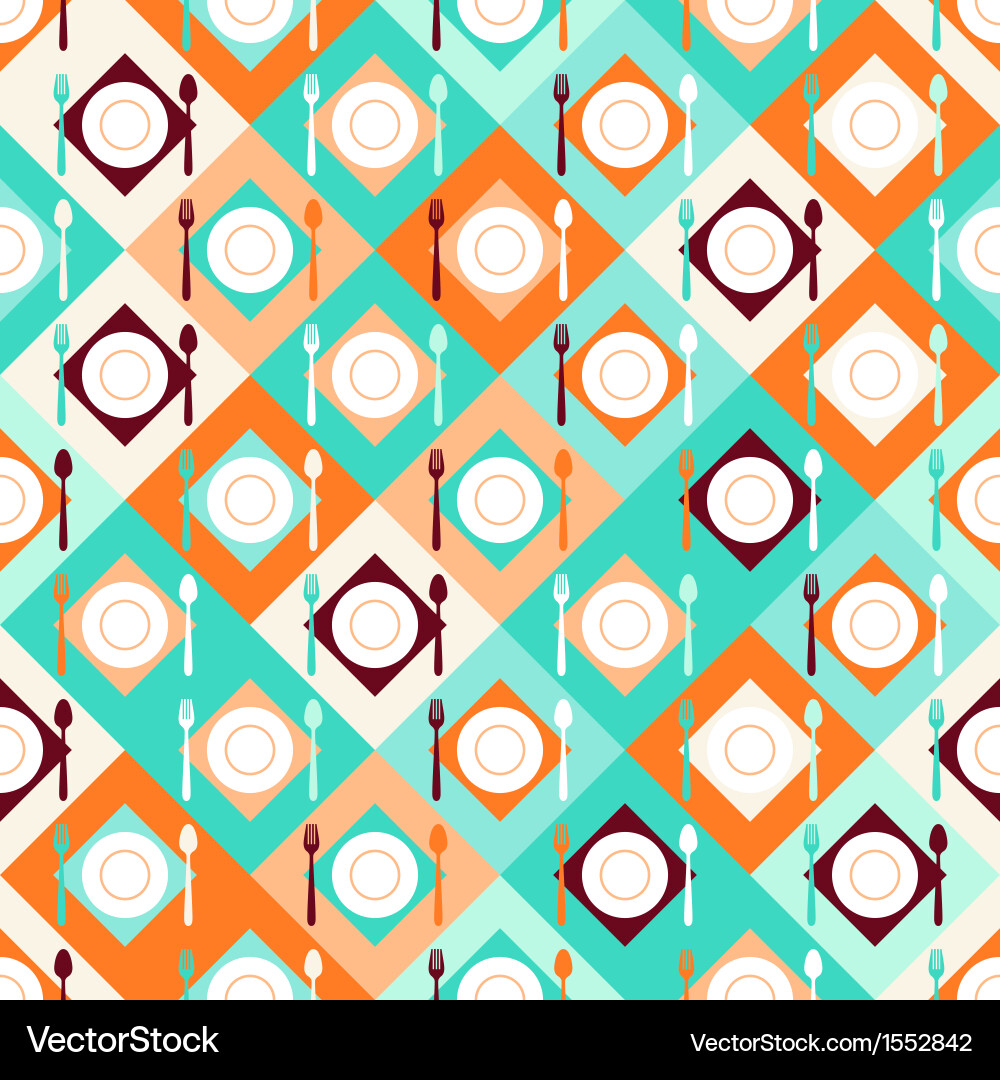 Seamless pattern with forks spoons and plates vector image