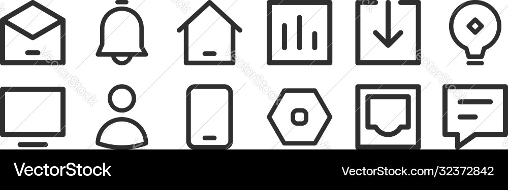 Set 12 thin outline icons such as chat setting Vector Image