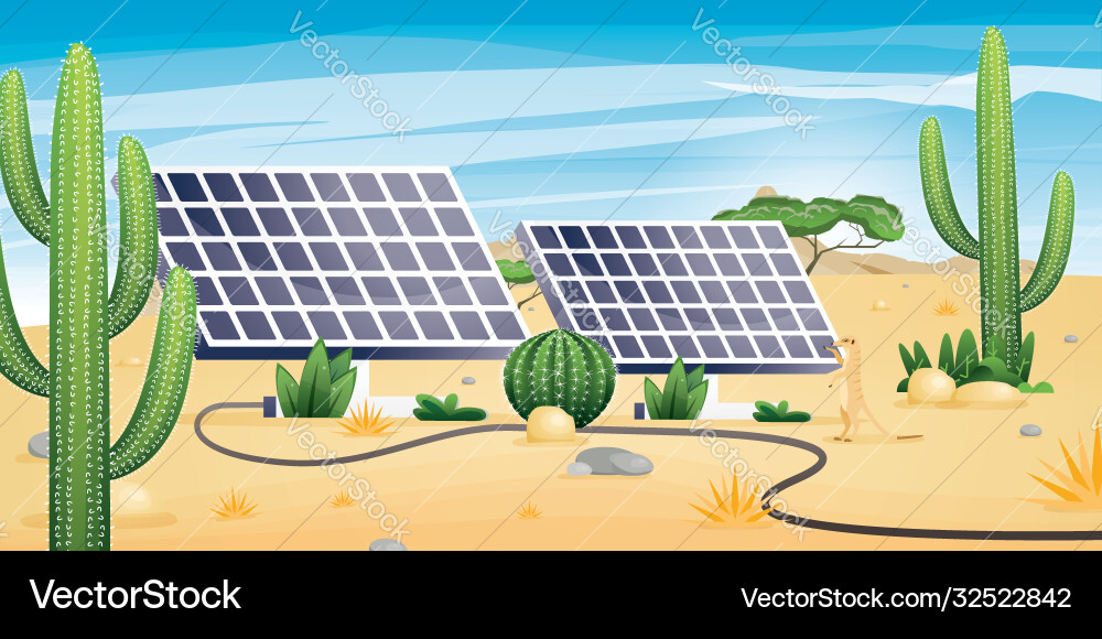 Solarenergiekonzept mit Wüstenlandschaft zwei Solarenergiekonzept mit Wüstenlandschaft zwei vektorbild
