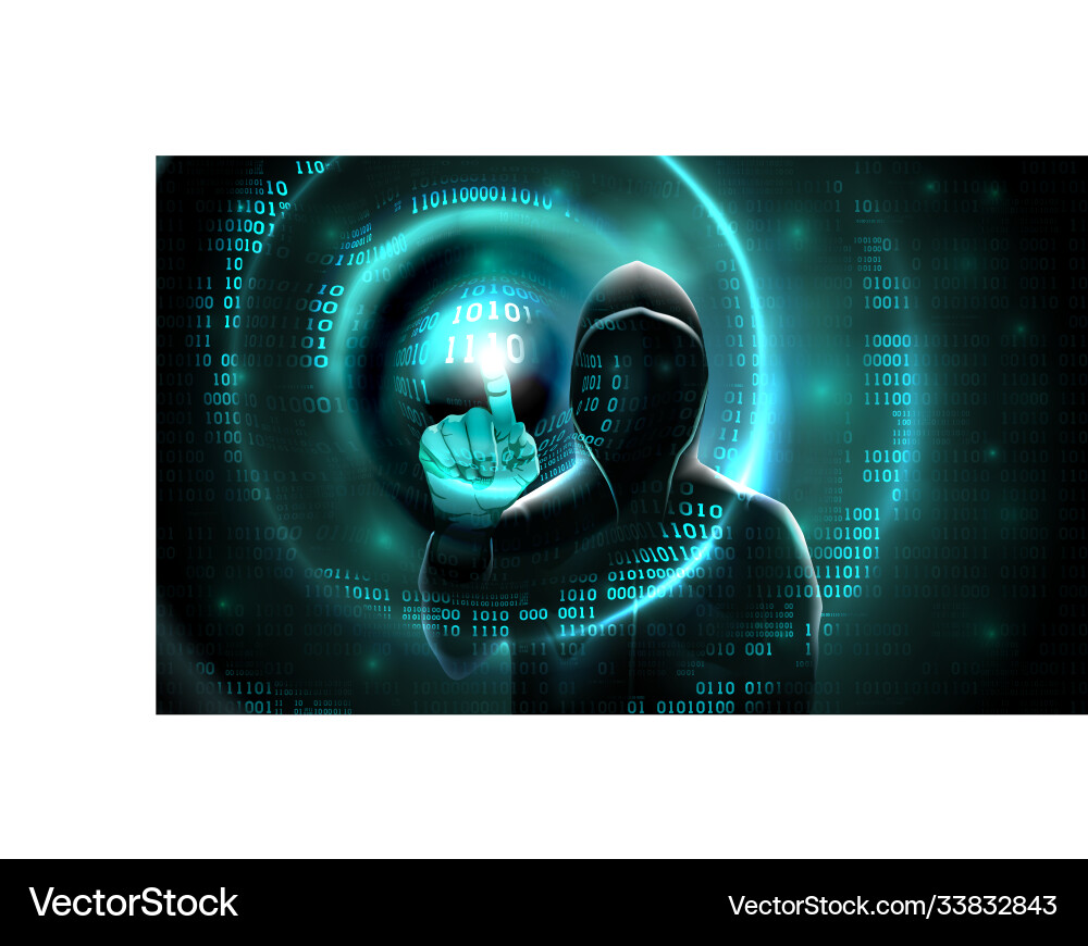 Computer hacker with a hood touches touch Computer hacker with a hood touches touch vector image