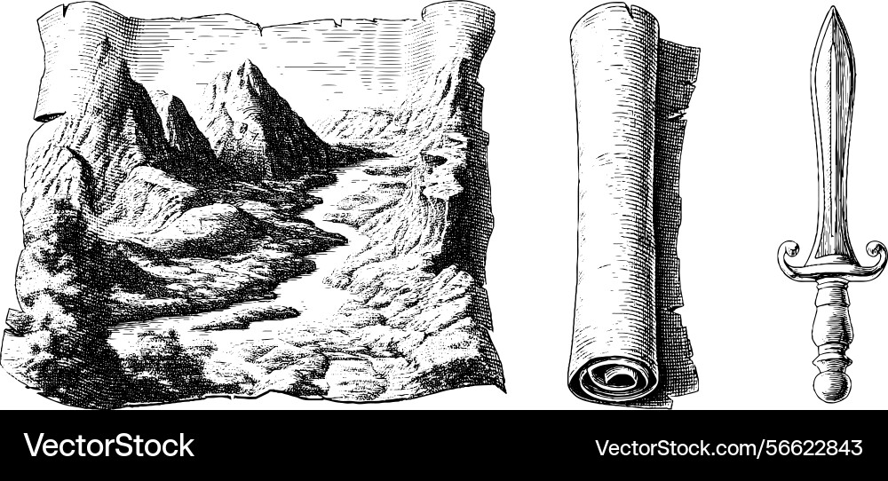 Engraved set featuring scroll Engraved set featuring scroll Vector Image