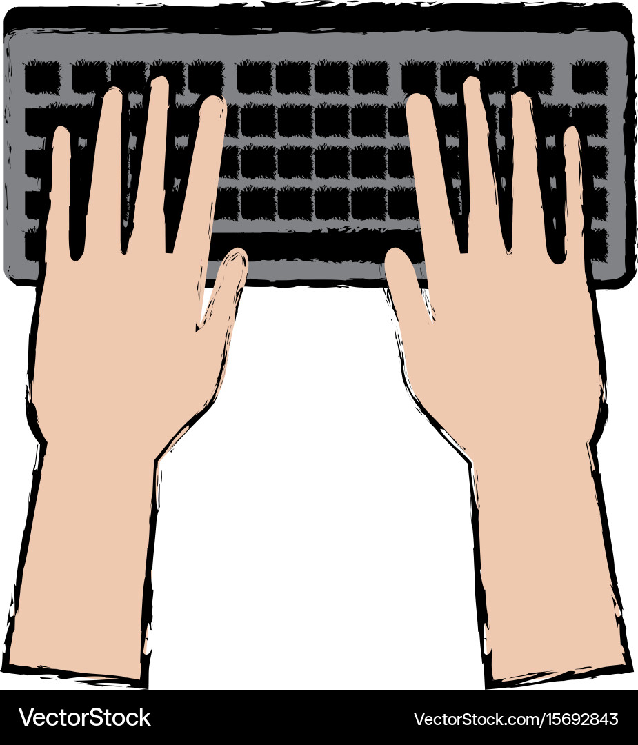 Hands working in keyboard system device vector image